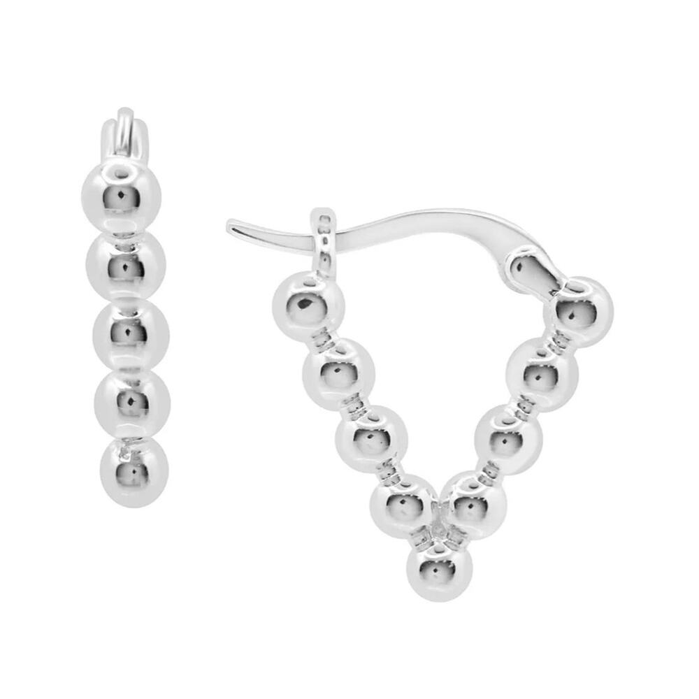 Silver V Shape Bead Earrings Click Top Hoop High Polished Essentials 3/4” NWT